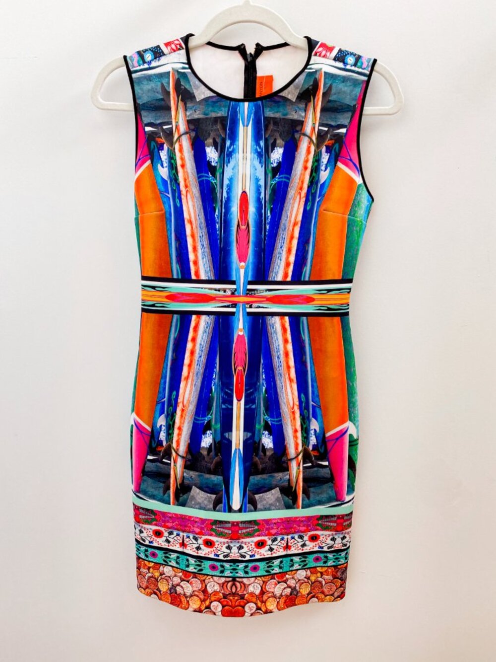 Clover Canyon Surf Board Print Multicolor Stretch Dress Size Small